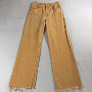 ZARA Wide Leg Jeans Orange Tag 28 High Rise Raw Hem Cropped Straight